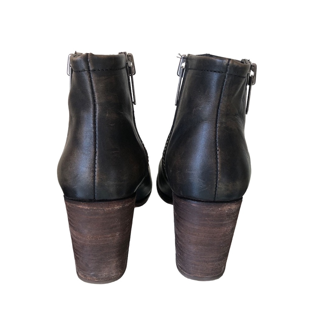 Hinge barris distressed leather ankle boots double zip heeled booties - Picture 11 of 14